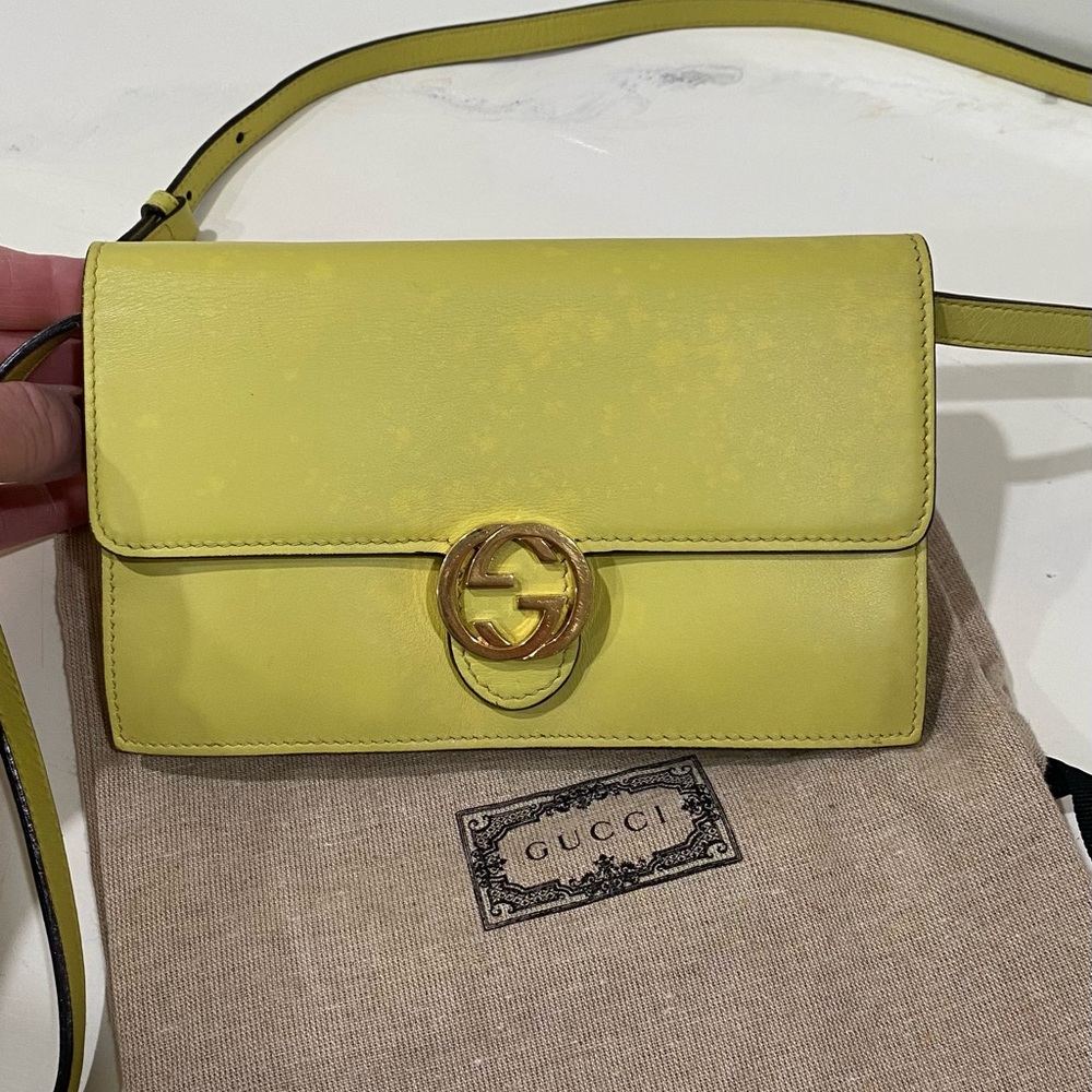Gucci GG Lime Green Leather Crossbody Bag